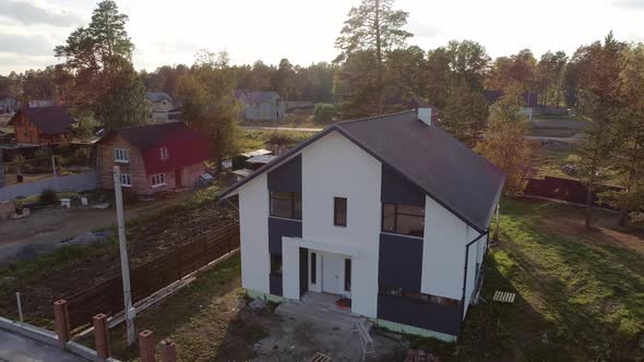 Aerial top view of new modern residential house 37