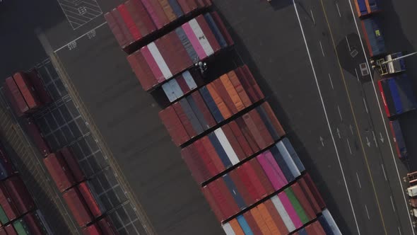 Carefully Arranged Massive Storage Containers In the Port Of Tacoma - aerial shot