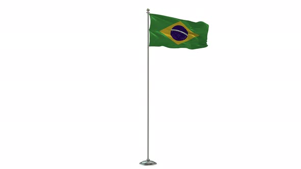 Brazil 3D Illustration Of The Waving flag On Long  Pole With Alpha alt