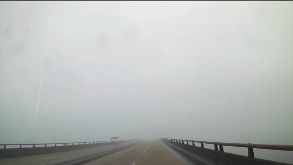 Crossing the bay in Point Comfort Texas in thick fog