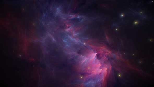 Space Flying Inside Pink Nebula and Stars