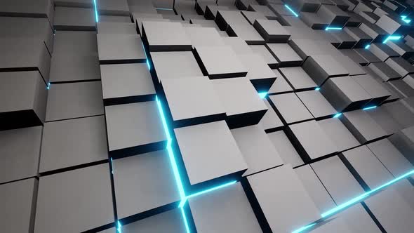 Motion Of The Metallic Cubes With Blue Light Loop HD