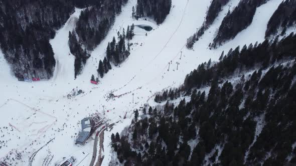 Aerial View Mountain Ski Resort Touristic Center Of Olympic Mountain Bjelasnica Sarajevo 4K