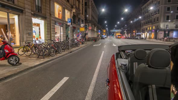 Car Moves at Fast Speed at the Night Avenue Timelapse Hyperlapse Drivelapse.