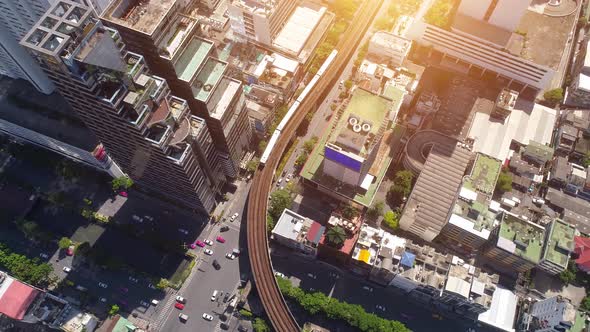 4k Aerial city view of Bangkok dowtnown, Flying over Bangkok, Thailand.