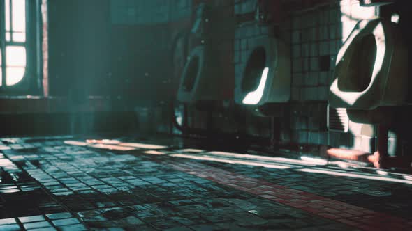 Abantoned Old Public Toilet with Bright Lights alt