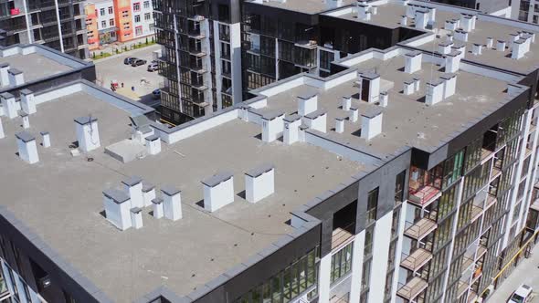 Aerial view of residential district with multi storey apartment buildings