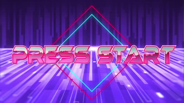 Animation of the words Press Start written in metallic pink letters