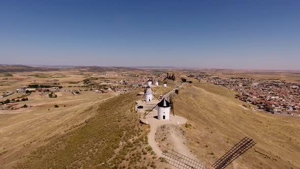 Aerial View of Don Quixote Windmills. Molino Rucio Consuegra in the Center of Spain