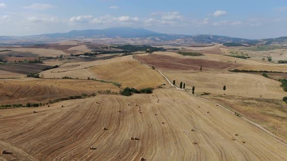 Flying over Gladiator road in Tuscany, Italy, Europe