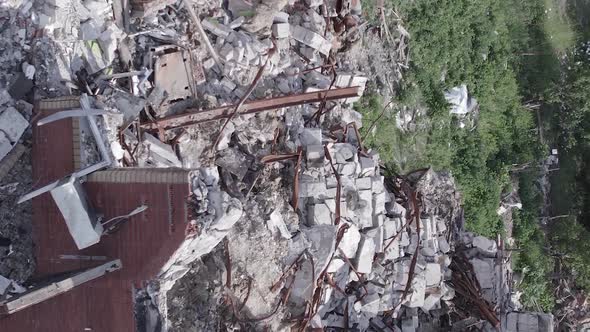 Vertical Video of a Building Bombed During the War in Makariv Ukraine