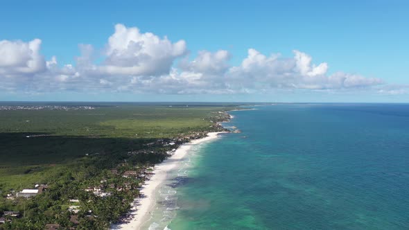 Aerial Panoramic View of Tulum Beach