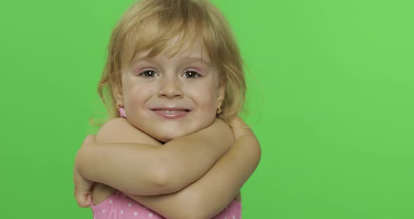 Positive Girl Emotionally Make Faces and Smile in Pink Swimsuit. Chroma Key