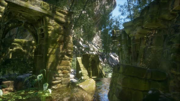 Stone Ruins in a Forest, Abandoned Ancient Castle