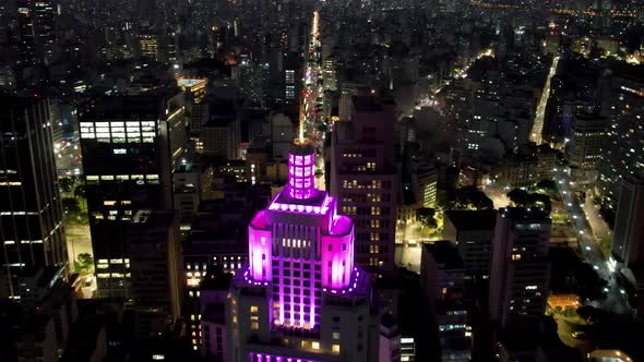 Sunset Sao Paulo Brazil. Panoramic landscape of downtown city building