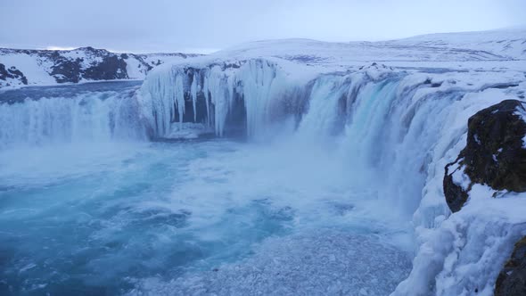 View of Beautiful Godafoss Waterfall in Winter Iceland 6