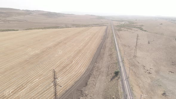 Aerial view of empty Railway bridge in Samtskhe-Javakheti region, Georgia.