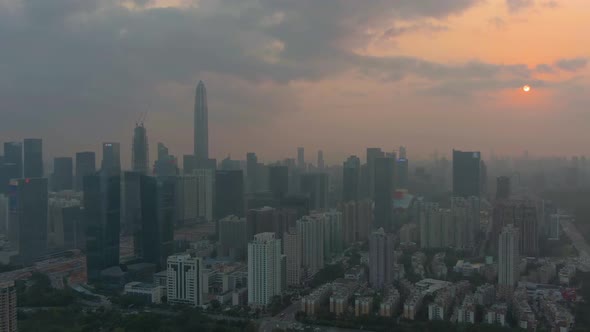 Skyline of Shenzhen City at Sunset in China