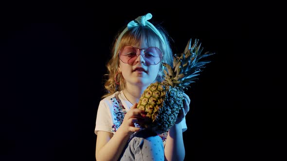 Trendy Stylish Girl with Pineapple Telling Something Waving Bye Winking at Disco Party Club