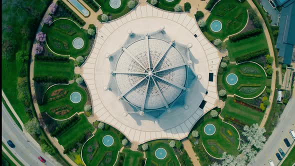 Aerial View on Top House of Worship Bahai Shcho in Front of Chicago to the State of Illinois