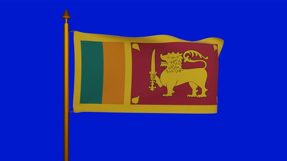 National flag of Sri Lanka waving on flagpole chroma key, Democratic Socialist Republic of Sri Lanka