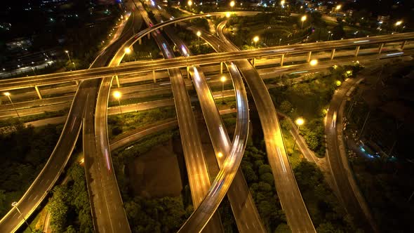 4K : Aerial view shot of fast moving above interchange