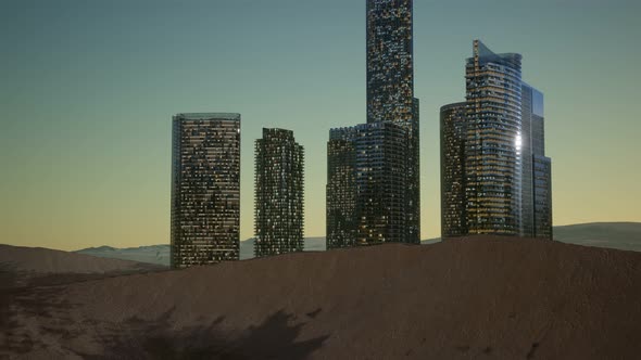 City Skyscrapers at Night in Desert