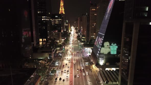 Night scape downtown Sao Paulo Brazil. Night city landscape of downtown district