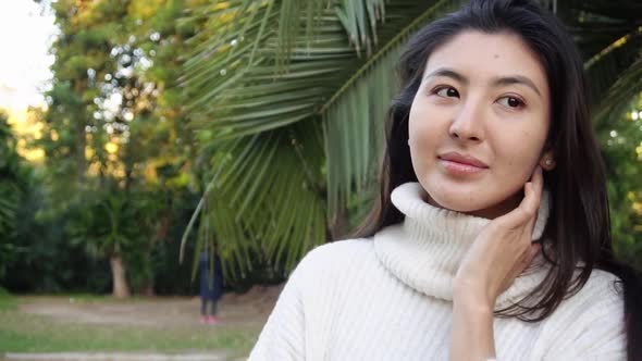 Slow Motion Young Asian Pretty Business Woman Close Up Portrait .