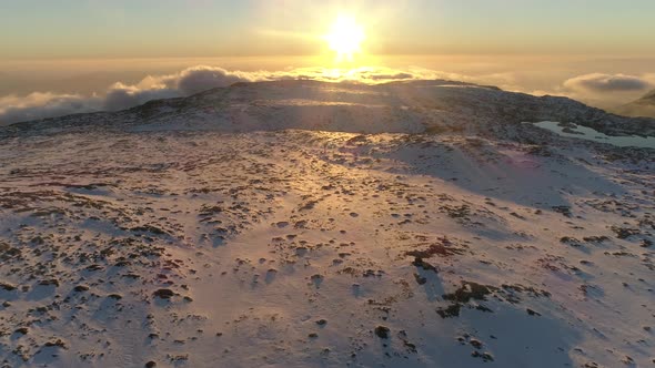 Cinematic Aerial Of Epic Mountains Sunset