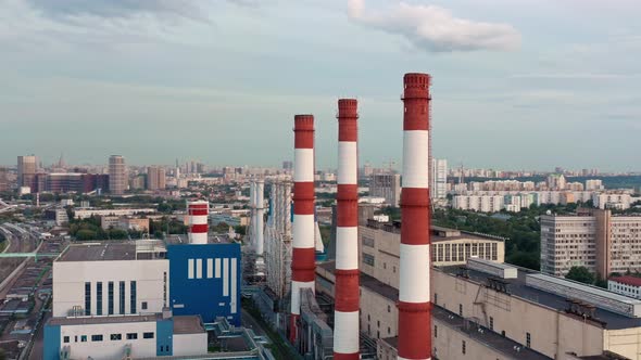 Aerial Drone Pan Shot Exterior of Manufacturing Industrial Plant