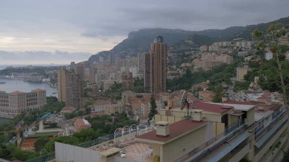 Pan left of Monaco cityscape