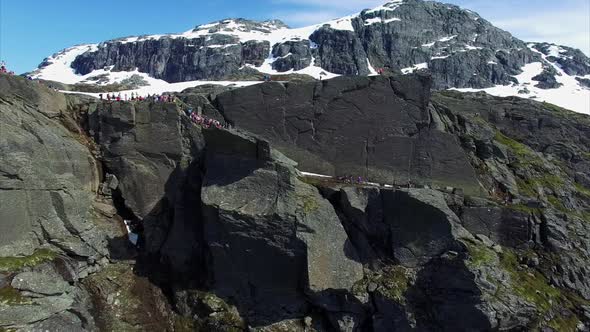 Aerial footage of famous Trolltunga rock in Norway