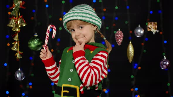 Kid Girl Christmas Elf Santa Claus Helper Costume Candy Cane Lollipop Joyful Smiling