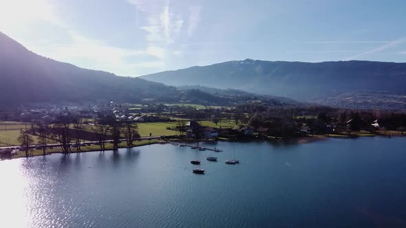 Panoramic Aerial View of Chateau De Duingt on Annecy Lake, France