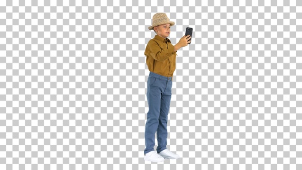 Little boy in a straw hat showing around, Alpha Channel