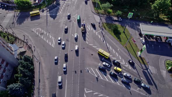 Crossroads and Many Vehicles Driving the Road