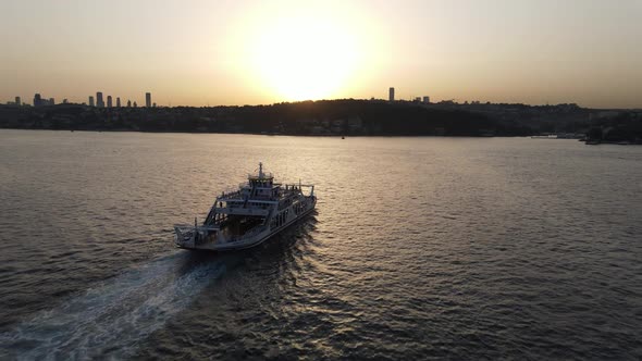 Aerial View Ferry Boats Sunset