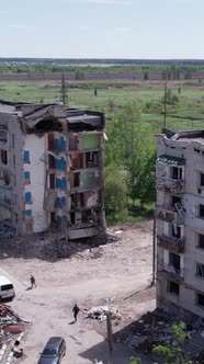 Vertical Video of a Wartorn House in Ukraine