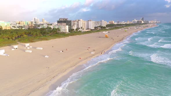 Drone video of Miami Beach and skyline during sunrise