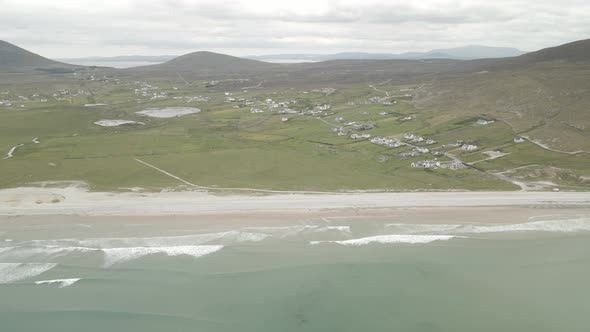 Tranquil Aerial View Of Keel Beach And The Village On Achill Island In The Republic of Ireland.