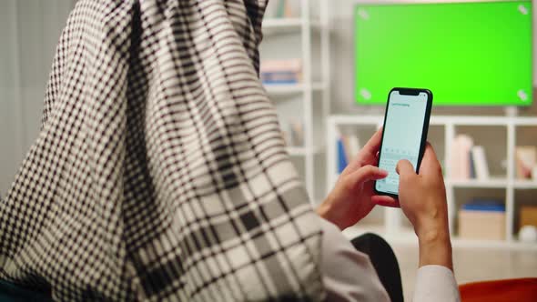Middle Eastern Man Using Smartphone Closeup Typing on Touch Screen Writing Message alt
