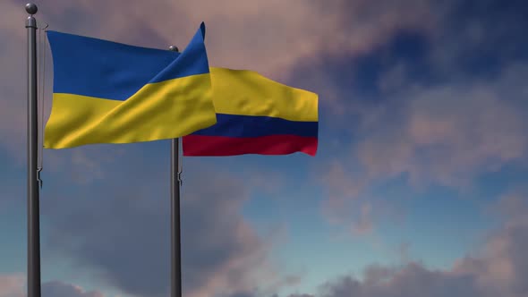 Colombia Flag Waving Along With The National Flag Of The Ukraine - 2K