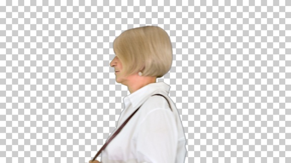 Elegant senior woman dressed in white, Alpha Channel