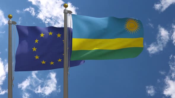 European Union Flag Vs Rwanda Flag On Flagpole
