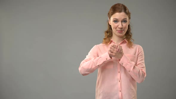 Lady Saying Believe in Sign Language, Showing Words in Asl Lesson, Communication