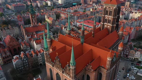 Video with a Panorama of the Old Part of the City. Gdansk City Center, the Old Polish City