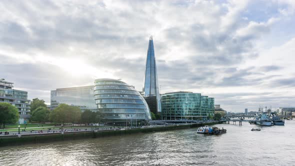 The Shard, City Hall In Southwark And River Thames, London, UK.