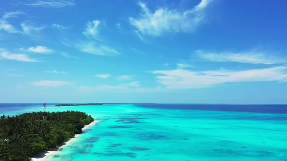 Aerial drone view landscape of idyllic sea view beach time by aqua blue ocean with white sandy backg