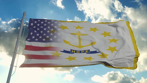 Flag of USA and Rhode Island State